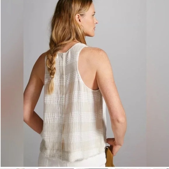 Cloth & Stone Button Plaid Fray Tank linen blend - Picture 2 of 8